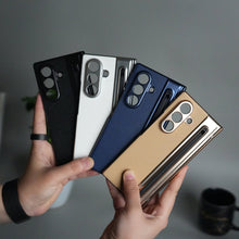 Load image into Gallery viewer, Galaxy Z Fold Series Premium Plating Leather Case with Stylus Holder & Tempered Glass Protection
