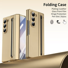 Load image into Gallery viewer, Galaxy Z Fold Series Premium Plating Leather Case with Stylus Holder & Tempered Glass Protection