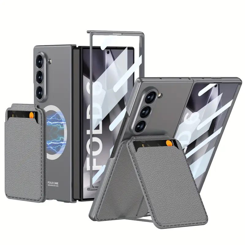 Galaxy Z Fold6 Magsafe With Card Holder Leather Stand Protective Case