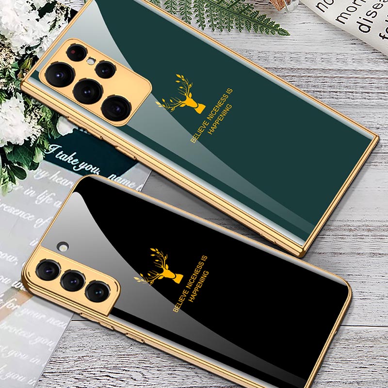Galaxy S24 Series Luxurious Deer Pattern Inspirational Glass Case