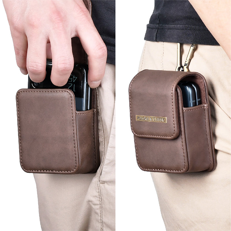 Luxurious Leather Pouch Belt Clip Holster Waist Bag for Galaxy Z Flip Series