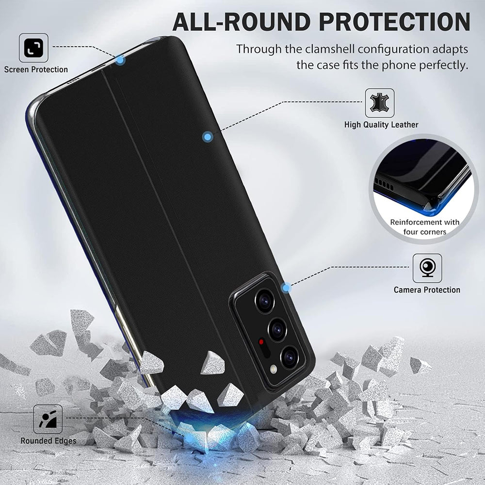Galaxy Note 20 Ultra Smart View Sensor Flip Leather Case with Stand – Premium IC Window Cover Black