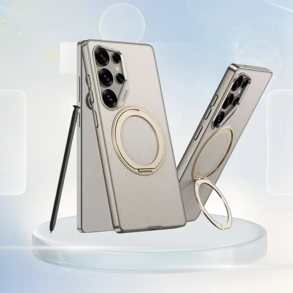 Galaxy S24 Premium Leather Case – Metal Kickstand | Slim & Stylish