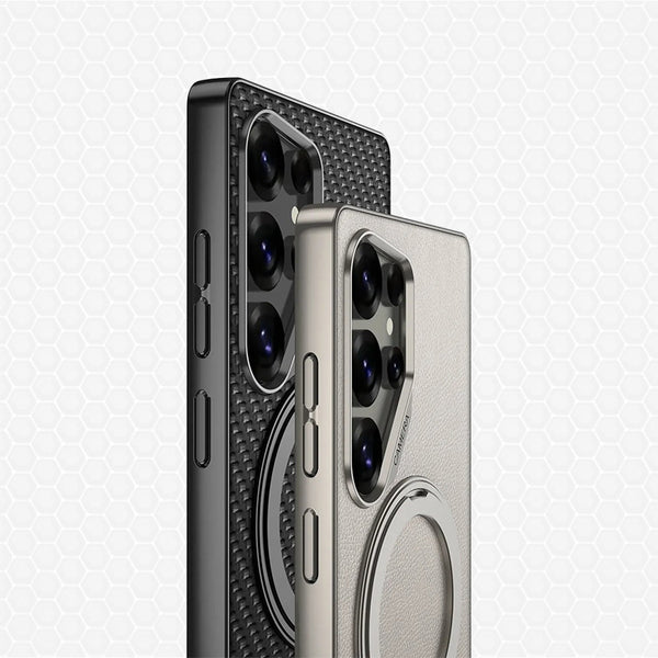 Galaxy S24 Premium Leather Case – Metal Kickstand | Slim & Stylish