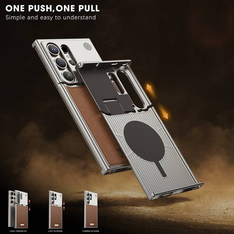 Galaxy S24 Ultra Aluminum Metal Leather Frameless Design Bumper with Magsafe Case