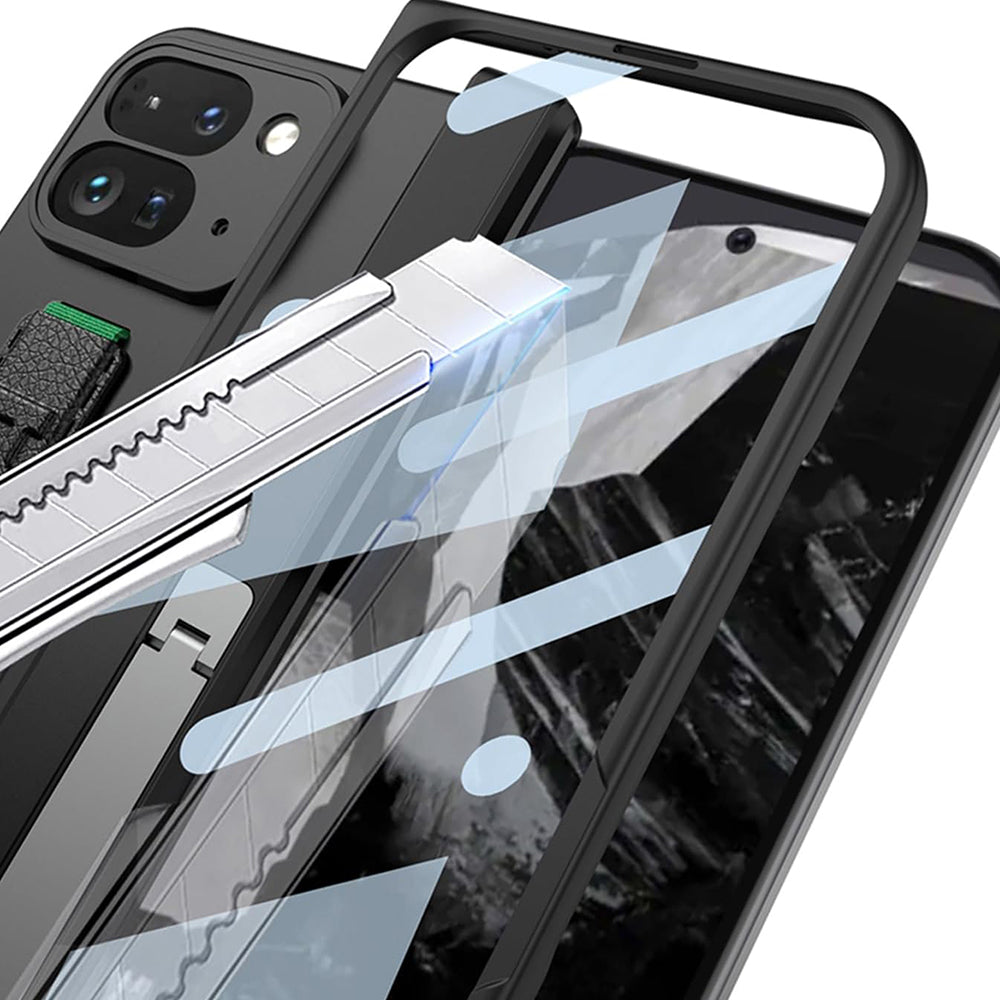 Google Pixel 9 Pro Fold 5G Case with Band Metal Kickstand, Hinge Protection & Built-in Screen Protector