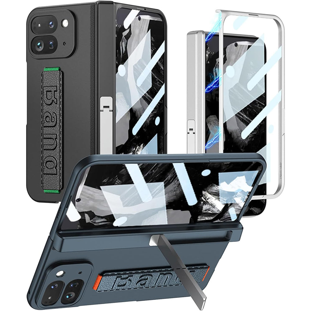 Google Pixel 9 Pro Fold 5G Case with Band Metal Kickstand, Hinge Protection & Built-in Screen Protector