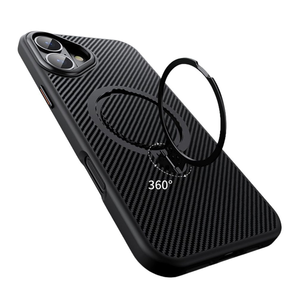iPhone 17 Series Easy Grip Carbon Texture With Ring Case