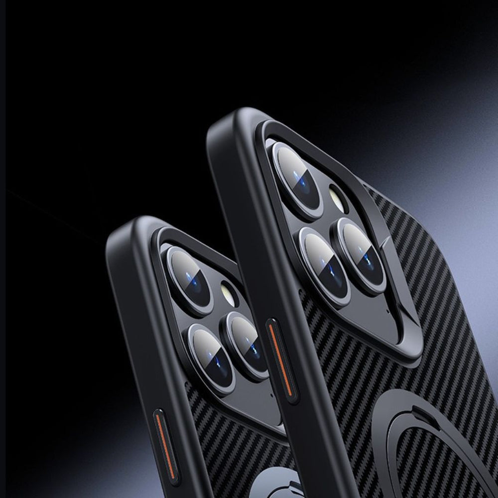iPhone 17 Series Easy Grip Carbon Texture With Ring Case
