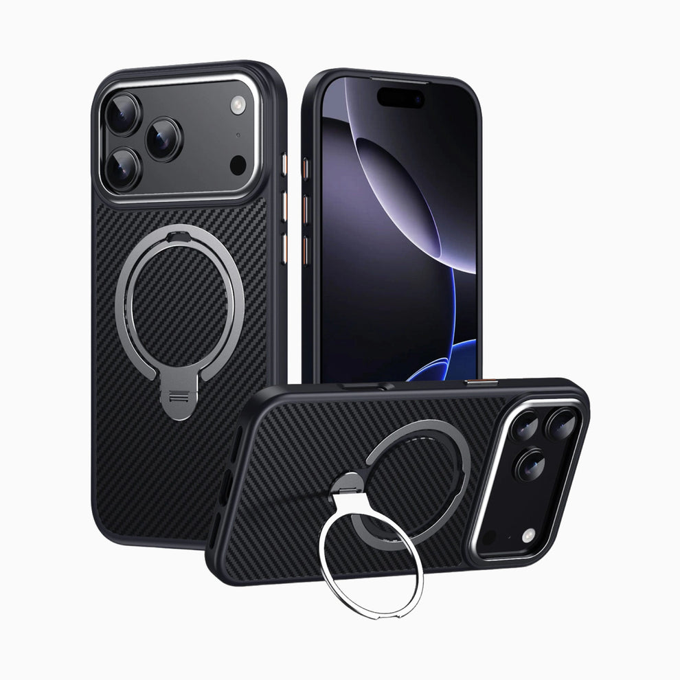 iPhone 17 Series Easy Grip Carbon Texture With Ring Case