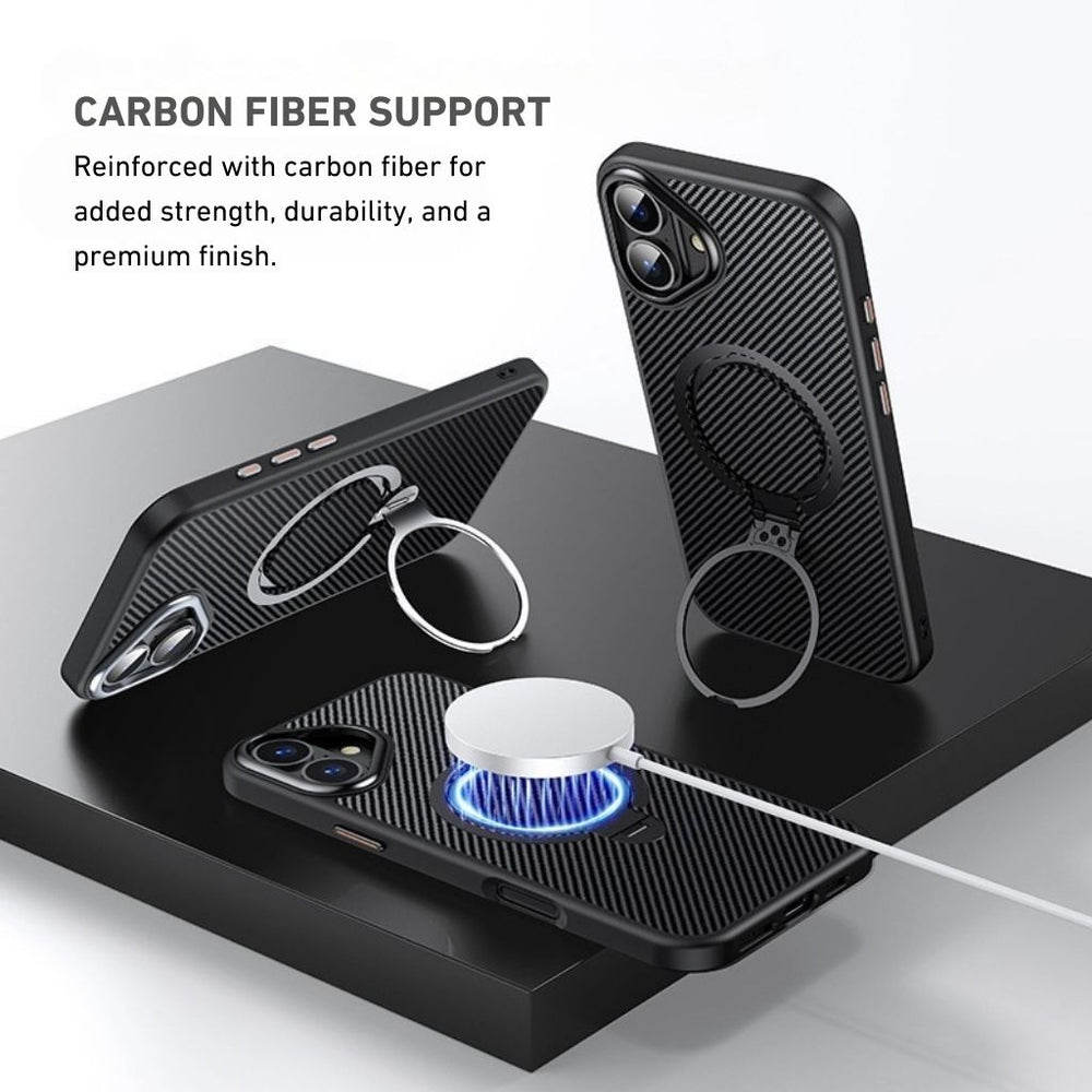 iPhone 17 Series Easy Grip Carbon Texture With Ring Case