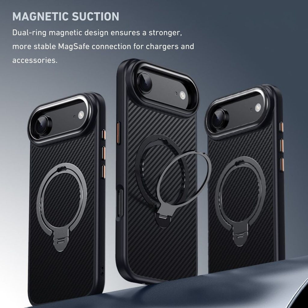 iPhone 17 Series Easy Grip Carbon Texture With Ring Case