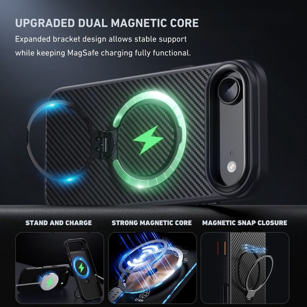 iPhone 17 Series Easy Grip Carbon Texture With Ring Case