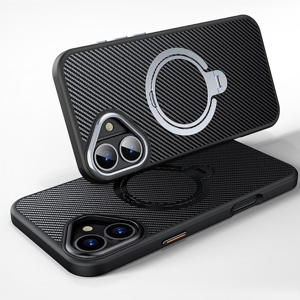 iPhone 17 Series Easy Grip Carbon Texture With Ring Case