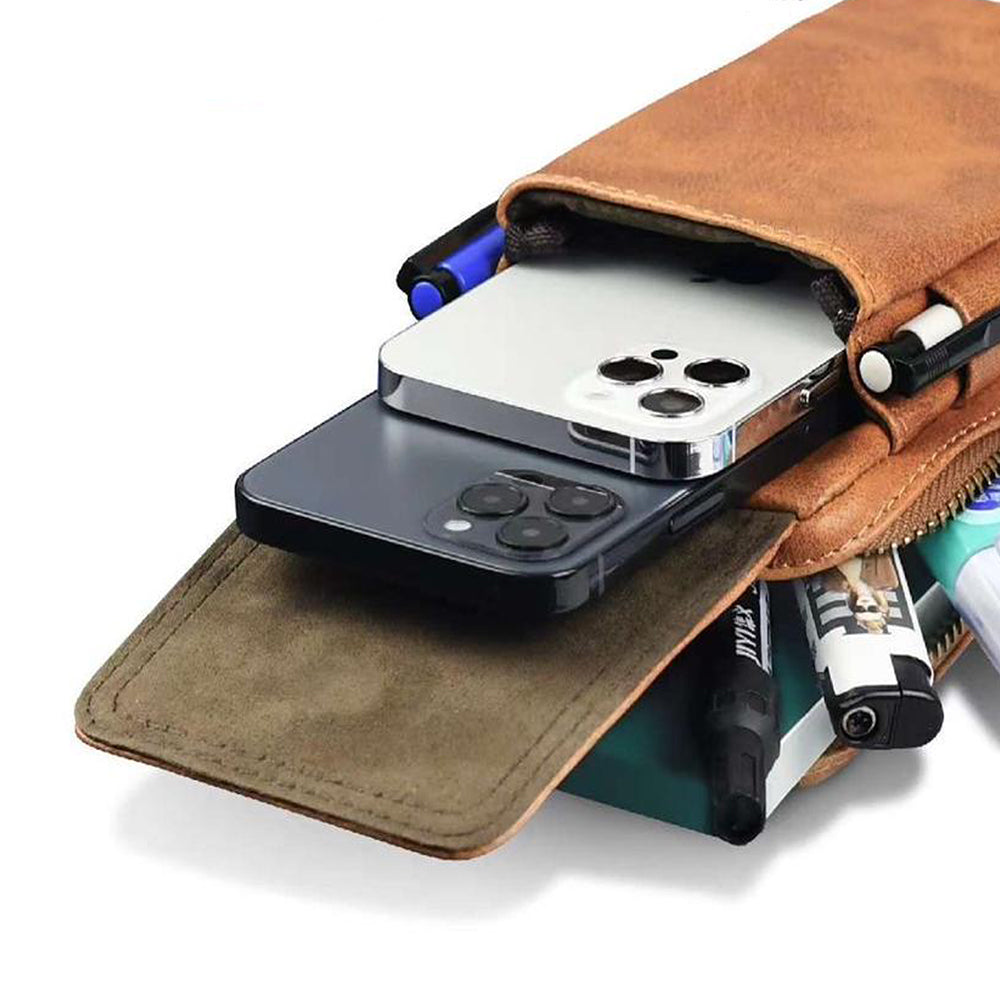 Luxurious Leather Pouch Belt Clip Holster Waist Double Layer Mobile Phone Bag