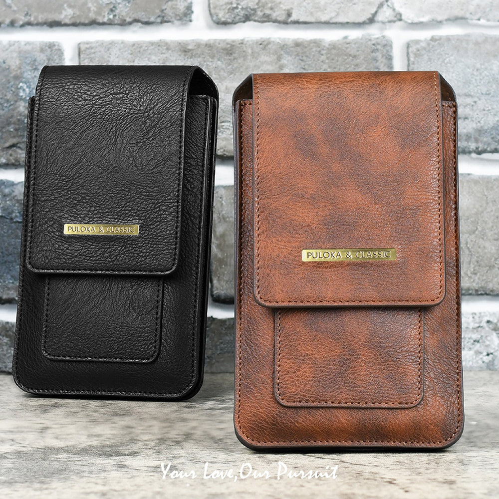 Luxurious Leather Pouch Belt Clip Holster Waist Double Layer Mobile Phone Bag