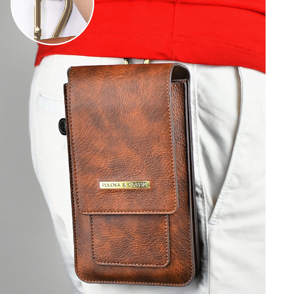 Luxurious Leather Pouch Belt Clip Holster Waist Double Layer Mobile Phone Bag