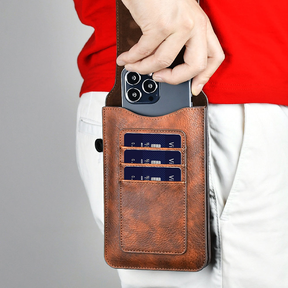 Luxurious Leather Pouch Belt Clip Holster Waist Double Layer Mobile Phone Bag