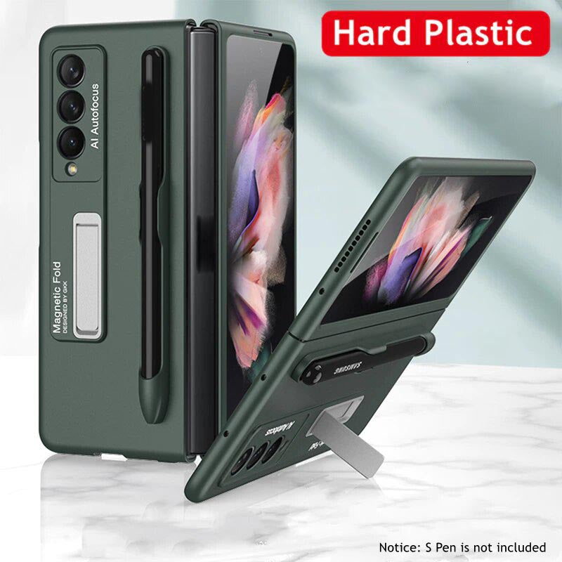 Galaxy Z Fold3 Luxury Kickstand Magnetic Hinge Pen Holder Slot Case