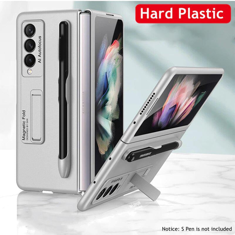 Galaxy Z Fold3 Luxury Kickstand Magnetic Hinge Pen Holder Slot Case