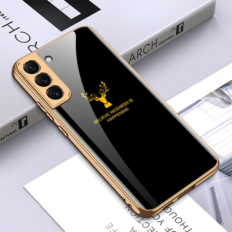Galaxy S22 Ultra Luxurious Deer Pattern Inspirational Glass Case
