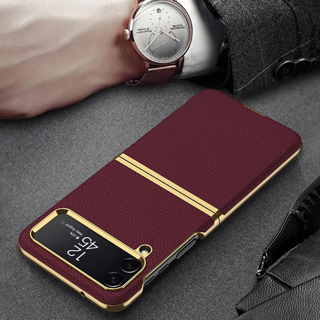 Galaxy Z Flip4 Classic Luxury Plating Leather Skin Back Case