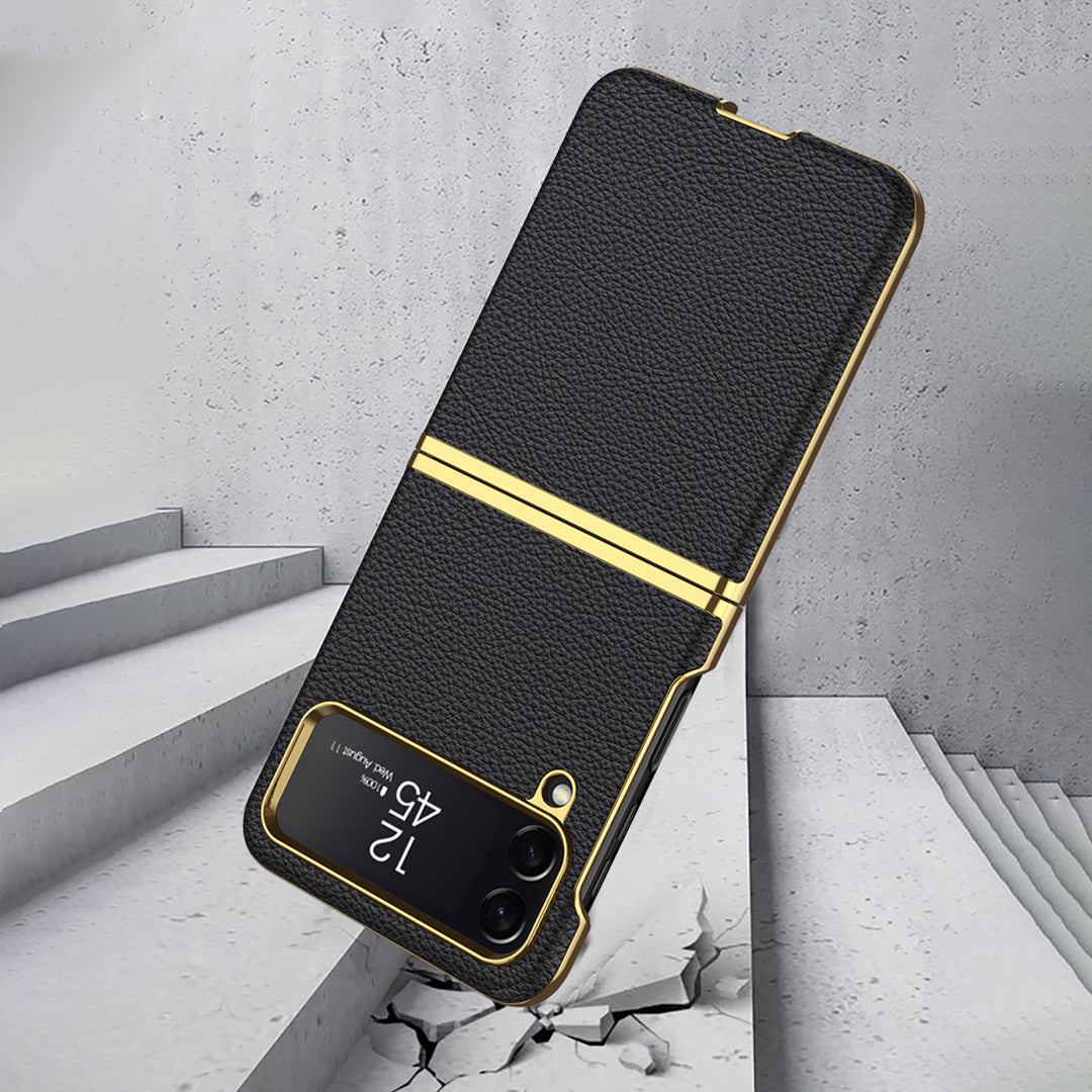 Galaxy Z Flip4 Classic Luxury Plating Leather Skin Back Case