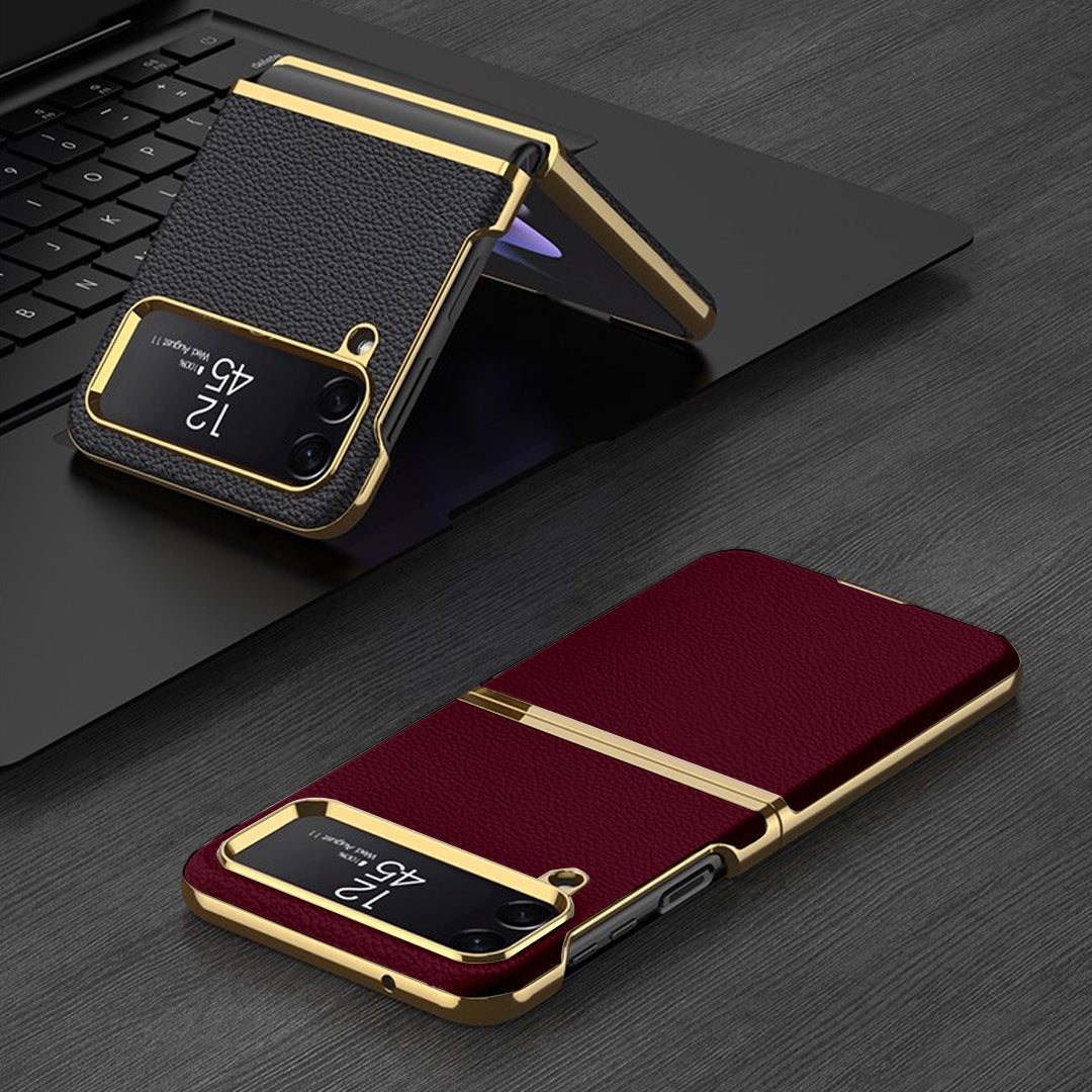 Galaxy Z Flip4 Classic Luxury Plating Leather Skin Back Case