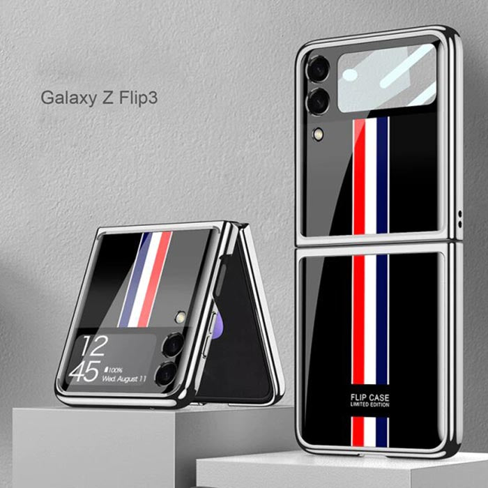 Galaxy Z Flip3 Luxury Colored Strap Glass Back Case