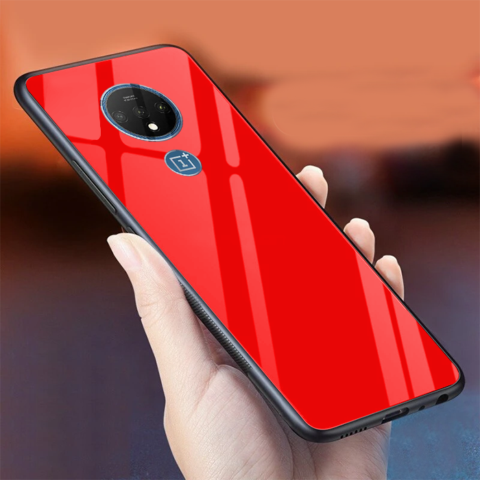 OnePlus 7T Glass Hard Ultra High Protection Case- Red