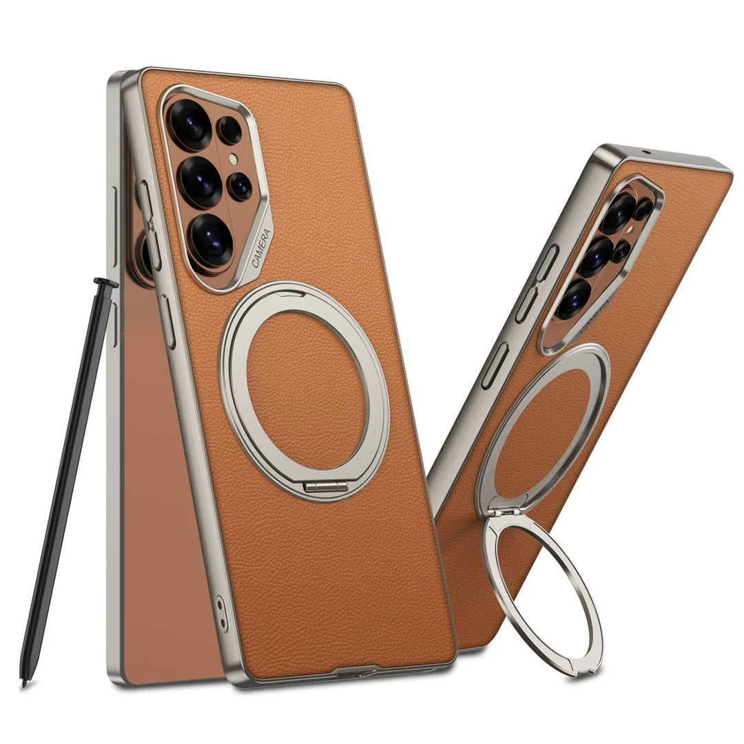 Galaxy S25 Ultra Premium Leather Case – Metal Kickstand | Slim & Stylish