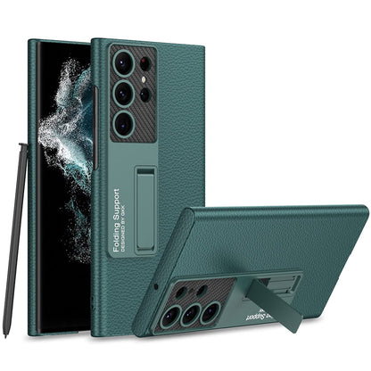 Galaxy S23 Ultra Luxury Kickstand Leather Back Case