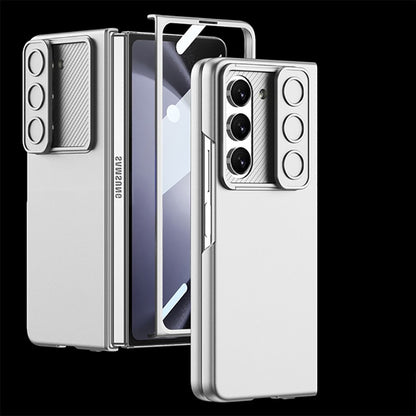 Galaxy Z Fold5 Luxury Leather Lens Slide Window Business Shockproof Shell Case