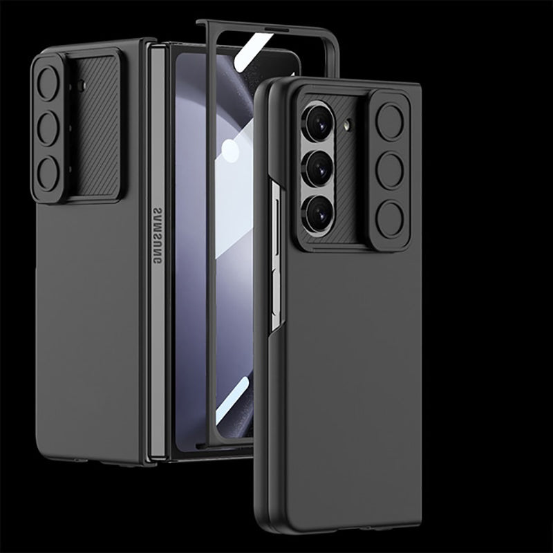 Galaxy Z Fold5 Luxury Leather Lens Slide Window Business Shockproof Shell Case