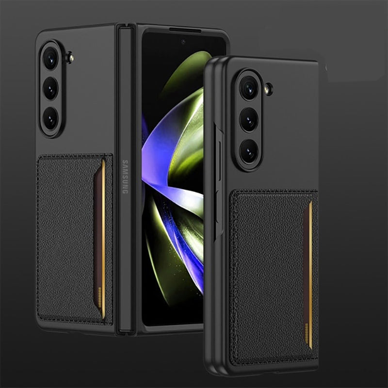Galaxy Z Fold5 With Card Holder Leather Stand Protective Case