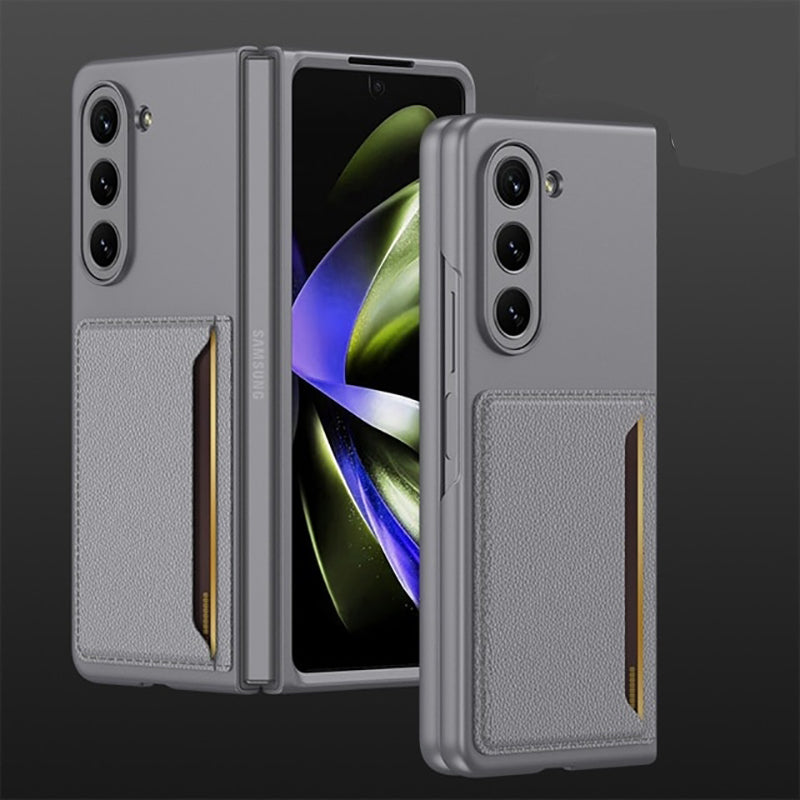 Galaxy Z Fold5 With Card Holder Leather Stand Protective Case
