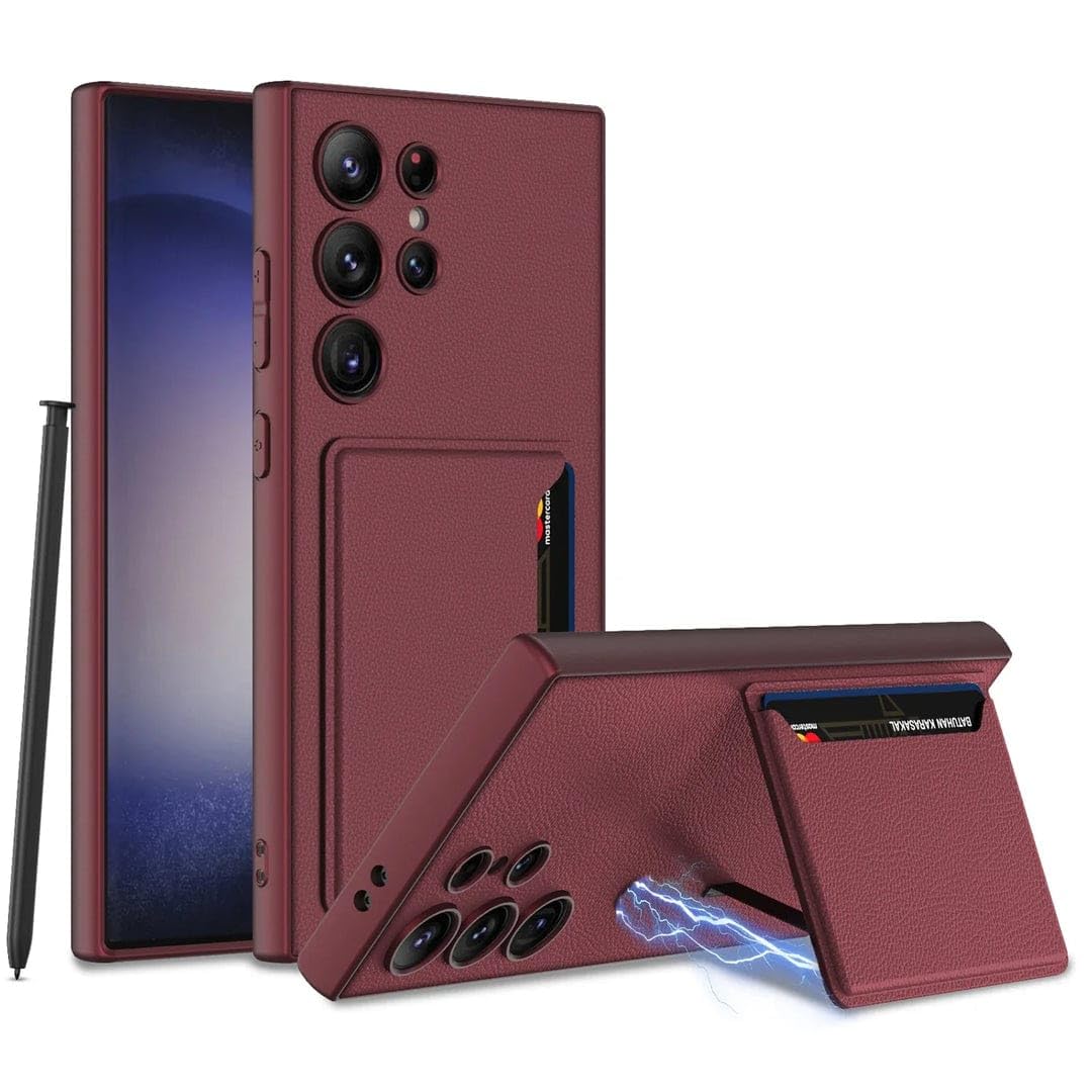 Galaxy S24 Ultra Hybrid Premium Leather Case | Card Holder & Kickstand Back Cover