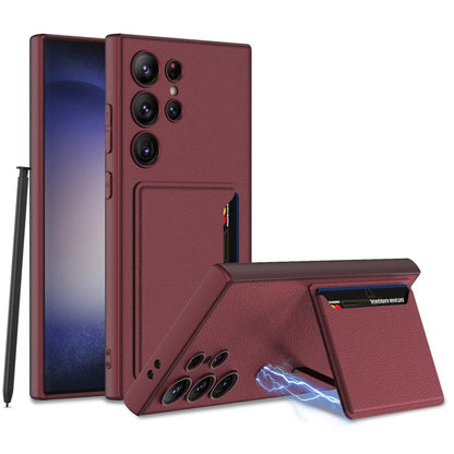 Galaxy S24 Ultra Hybrid Premium Leather Case | Card Holder & Kickstand Back Cover