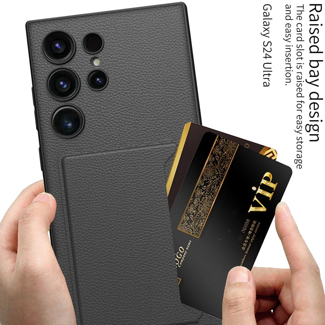 Galaxy S24 Ultra Hybrid Premium Leather Case | Card Holder & Kickstand Back Cover