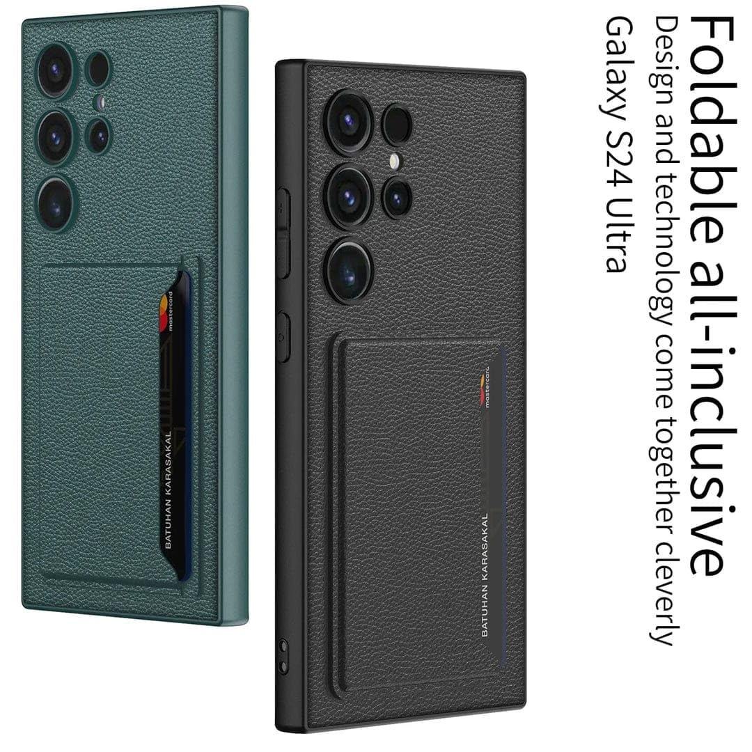 Galaxy S24 Ultra Hybrid Premium Leather Case | Card Holder & Kickstand Back Cover