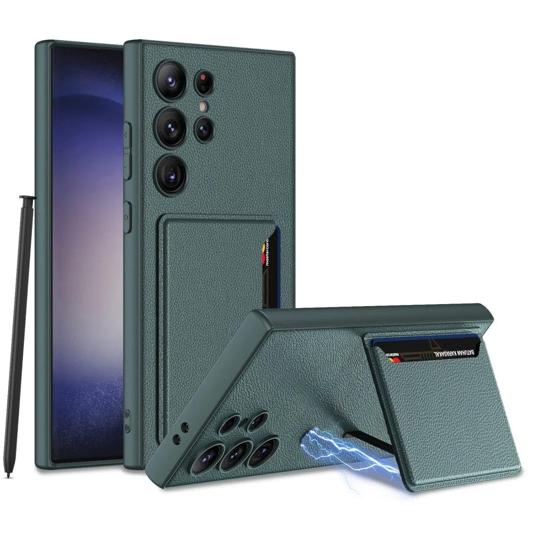 Galaxy S24 Ultra Hybrid Premium Leather Case | Card Holder & Kickstand Back Cover
