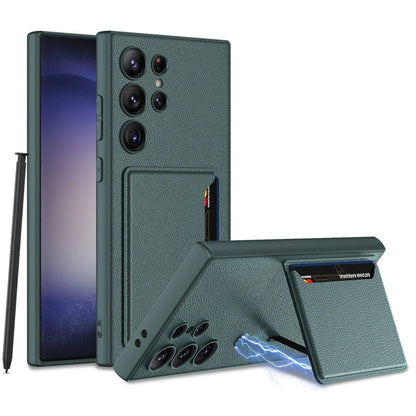 Galaxy S24 Ultra Hybrid Premium Leather Case | Card Holder & Kickstand Back Cover