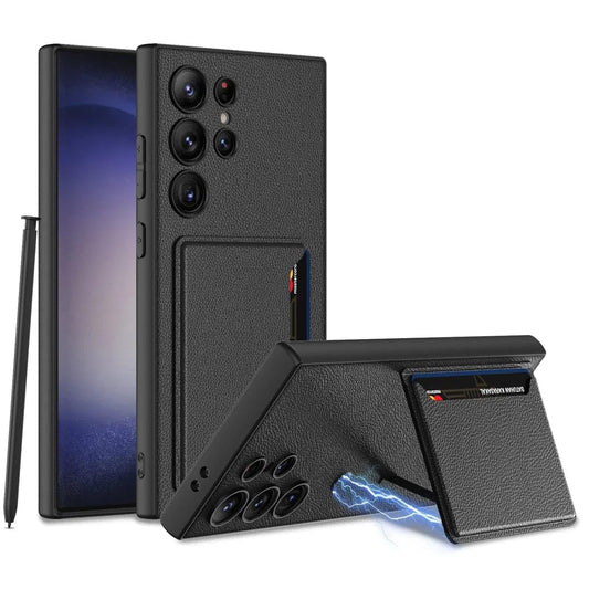 Galaxy S24 Ultra Hybrid Premium Leather Case | Card Holder & Kickstand Back Cover