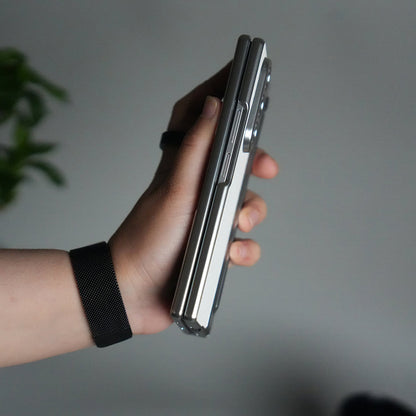 Galaxy Z Fold Series Premium Plating Leather Case with Stylus Holder & Tempered Glass Protection