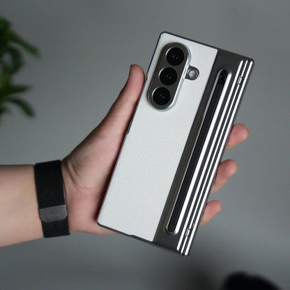 Galaxy Z Fold Series Premium Plating Leather Case with Stylus Holder & Tempered Glass Protection