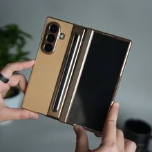 Load image into Gallery viewer, Galaxy Z Fold Series Premium Plating Leather Case with Stylus Holder &amp; Tempered Glass Protection
