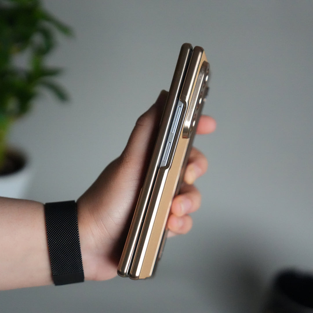 Galaxy Z Fold Series Premium Plating Leather Case with Stylus Holder & Tempered Glass Protection