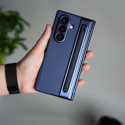 Galaxy Z Fold Series Premium Plating Leather Case with Stylus Holder & Tempered Glass Protection