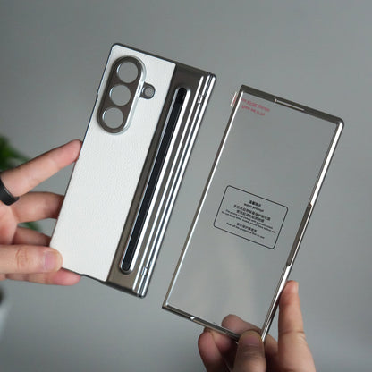 Galaxy Z Fold Series Premium Plating Leather Case with Stylus Holder & Tempered Glass Protection