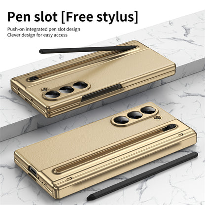 Galaxy Z Fold Series Premium Plating Leather Case with Stylus Holder & Tempered Glass Protection